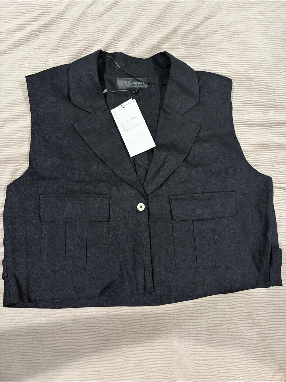 Zara Sleeveless Notch Collar Vest Jacket - Black/ Size Large